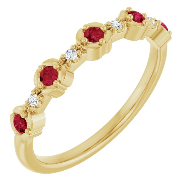 14K Yellow Natural Ruby & .04 CTW Natural Diamond Stackable Ring
